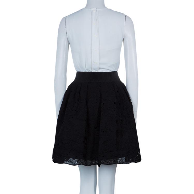 Pre Owned Chanel Black Knit Lace Overlay Bouffant Skirt M