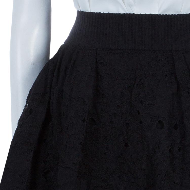 Pre Owned Chanel Black Knit Lace Overlay Bouffant Skirt M