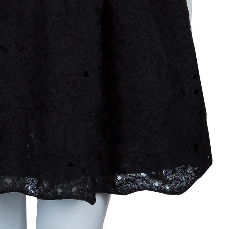 Pre Owned Chanel Black Knit Lace Overlay Bouffant Skirt M
