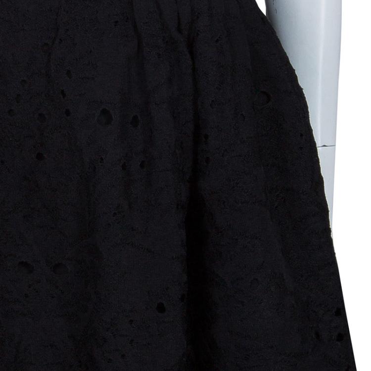 Pre Owned Chanel Black Knit Lace Overlay Bouffant Skirt M