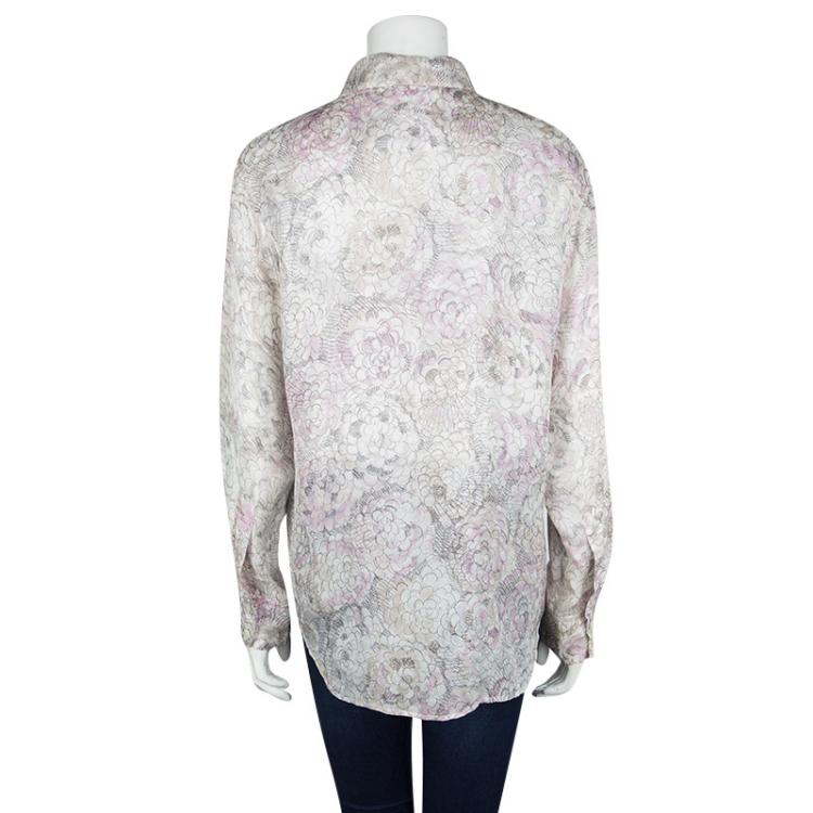 Pre Owned Chanel Multicolor Floral Printed Silk Long Sleeve Blouse L