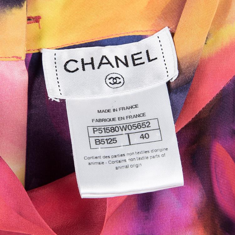 Pre Owned Chanel SS'15 Multicolor Watercolor Printed Cotton Short Sleeve Blouse M
