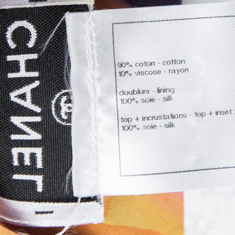 Pre Owned Chanel SS'15 Multicolor Watercolor Printed Cotton Short Sleeve Blouse M