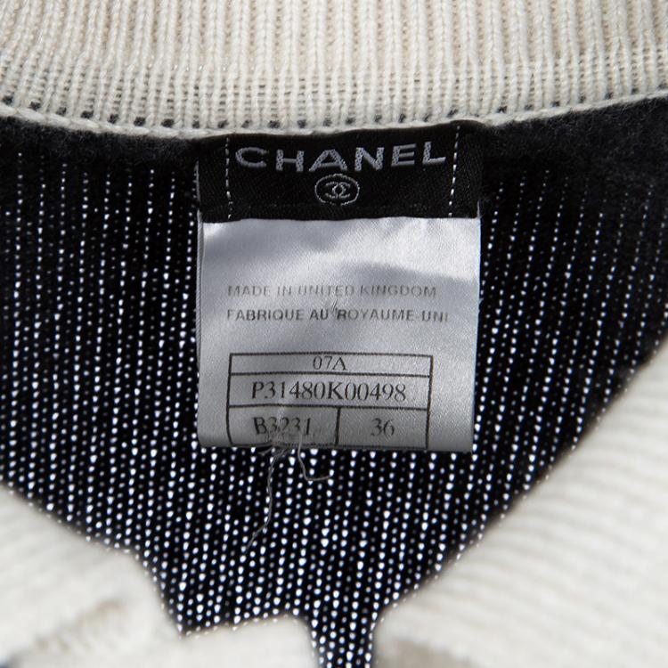 Pre Owned Chanel Grey Cashmere Contrast Trim Collared Cardigan S