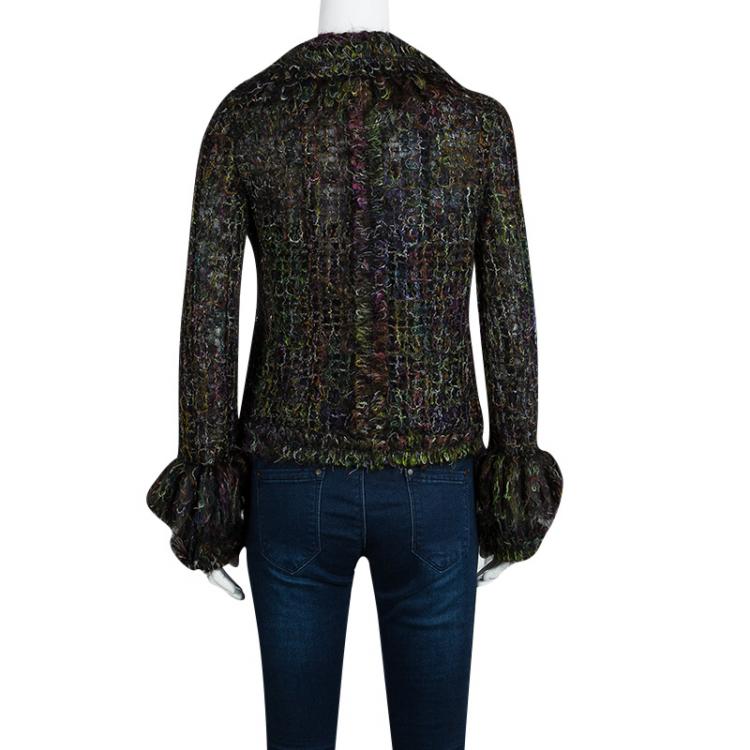 Pre Owned Chanel Multicolor Textured Wool Fringed Collar and Cuff Jacket S