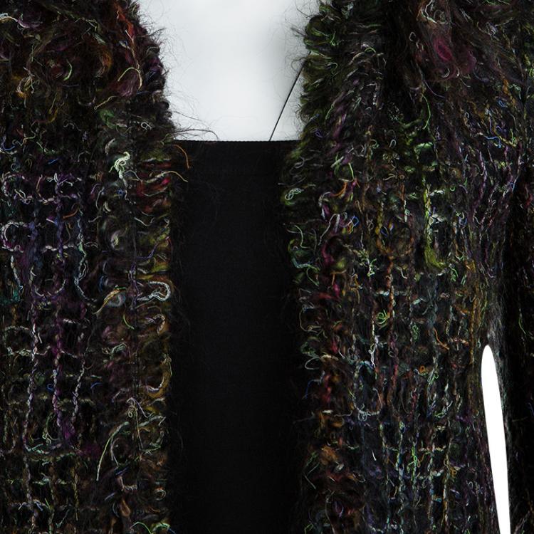 Pre Owned Chanel Multicolor Textured Wool Fringed Collar and Cuff Jacket S