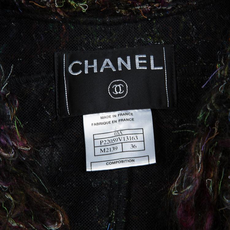 Pre Owned Chanel Multicolor Textured Wool Fringed Collar and Cuff Jacket S