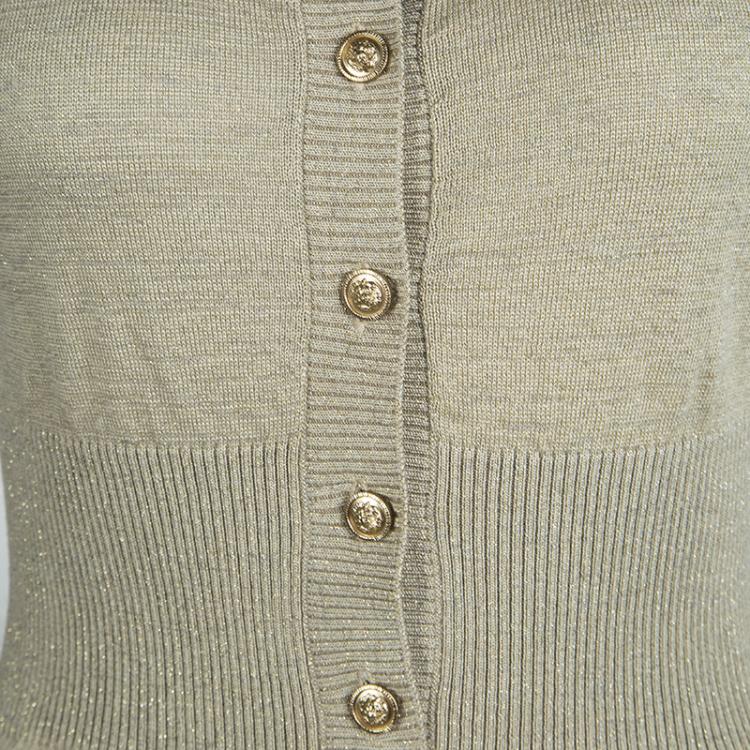 Pre Owned Chanel Grey Lurex Knit Rib Trim Sleeveless Top M