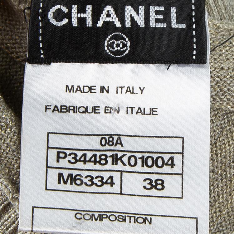 Pre Owned Chanel Grey Lurex Knit Rib Trim Sleeveless Top M