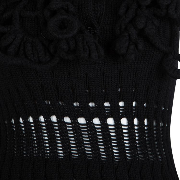 Pre Owned Chanel Black Perforated Wool Chunky Crochet Trim Sleeveless Top S