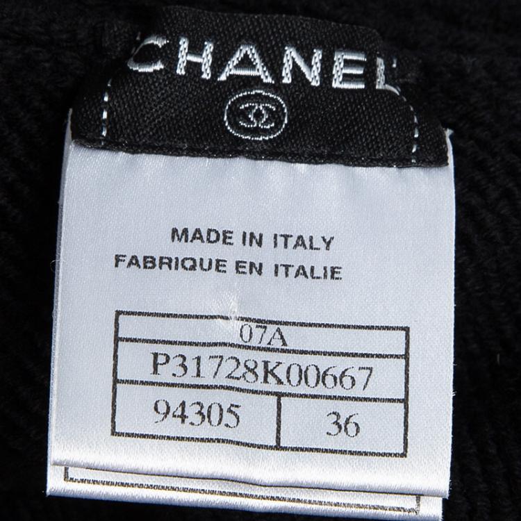 Pre Owned Chanel Black Perforated Wool Chunky Crochet Trim Sleeveless Top S