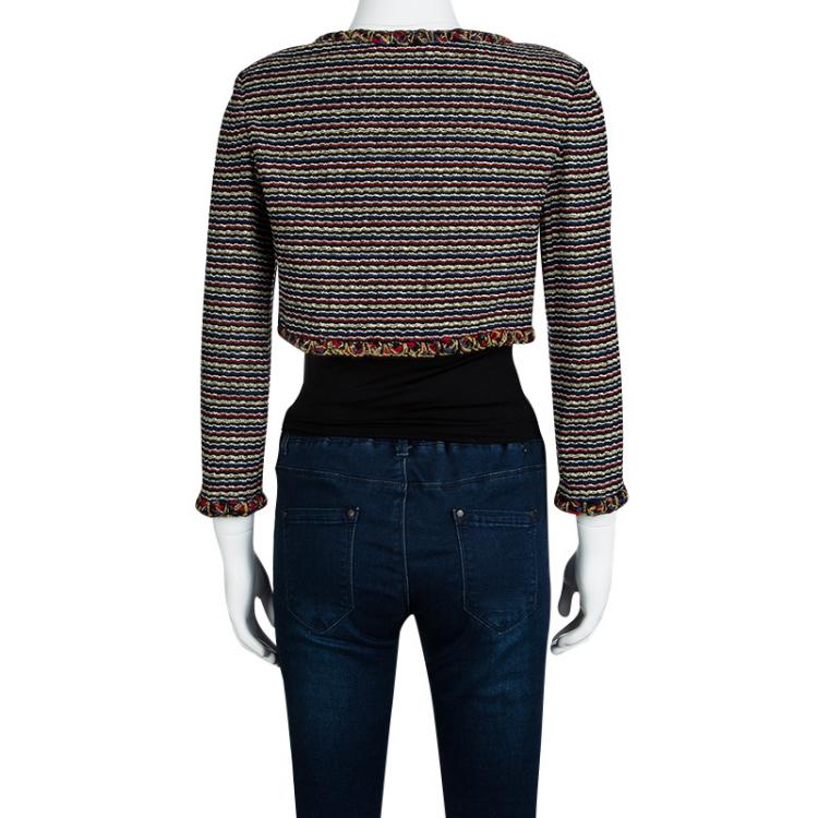 Pre Owned Chanel Multicolour Textured Open Front Cropped Boucle Jacket S