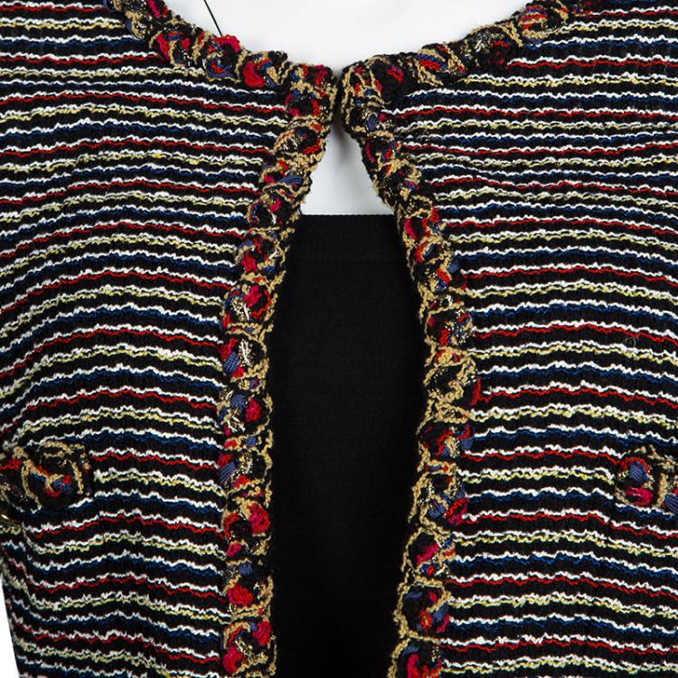 Pre Owned Chanel Multicolour Textured Open Front Cropped Boucle Jacket S
