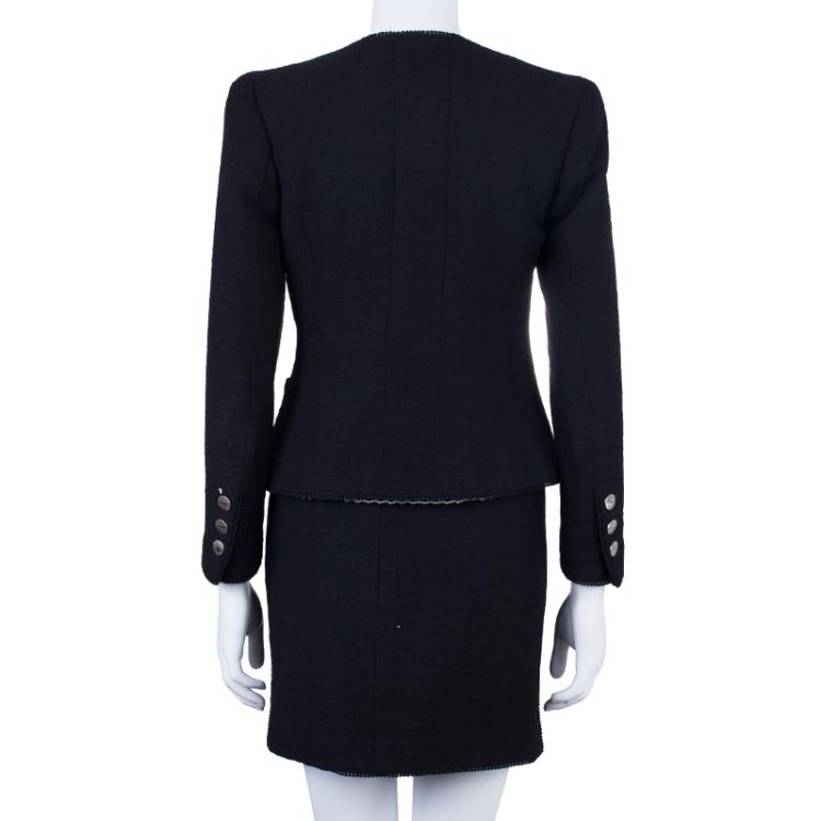 Pre Owned Chanel Black Light Bouclé Skirt Suit M