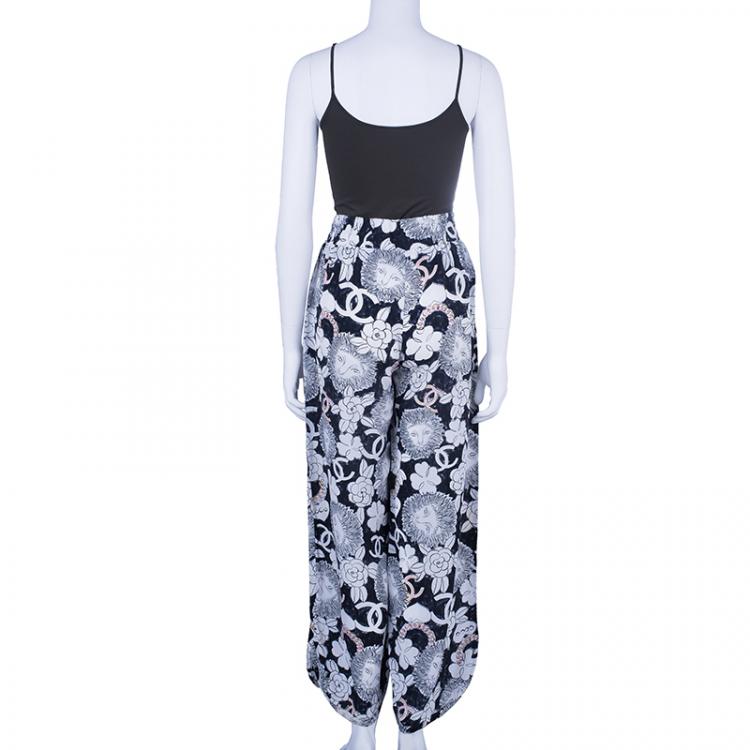 Pre Owned Chanel Silk Printed Palazzo Pants M