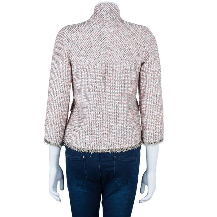 Pre Owned Chanel Salmon Pink Tie-Front Boucle Jacket S