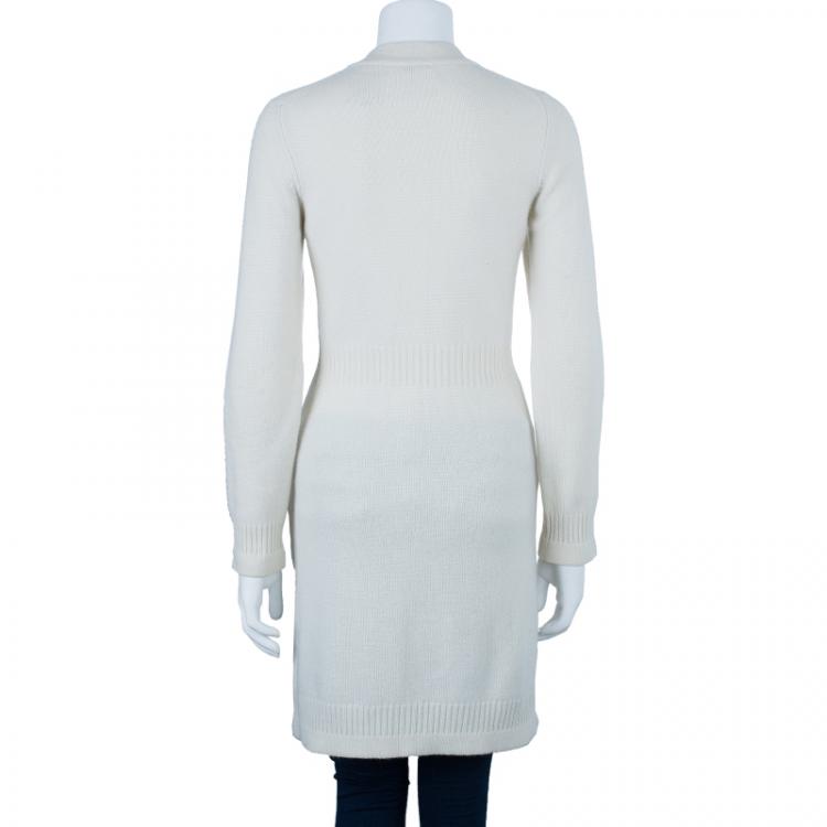 Pre Owned Chanel White Cashmere Cardigan S