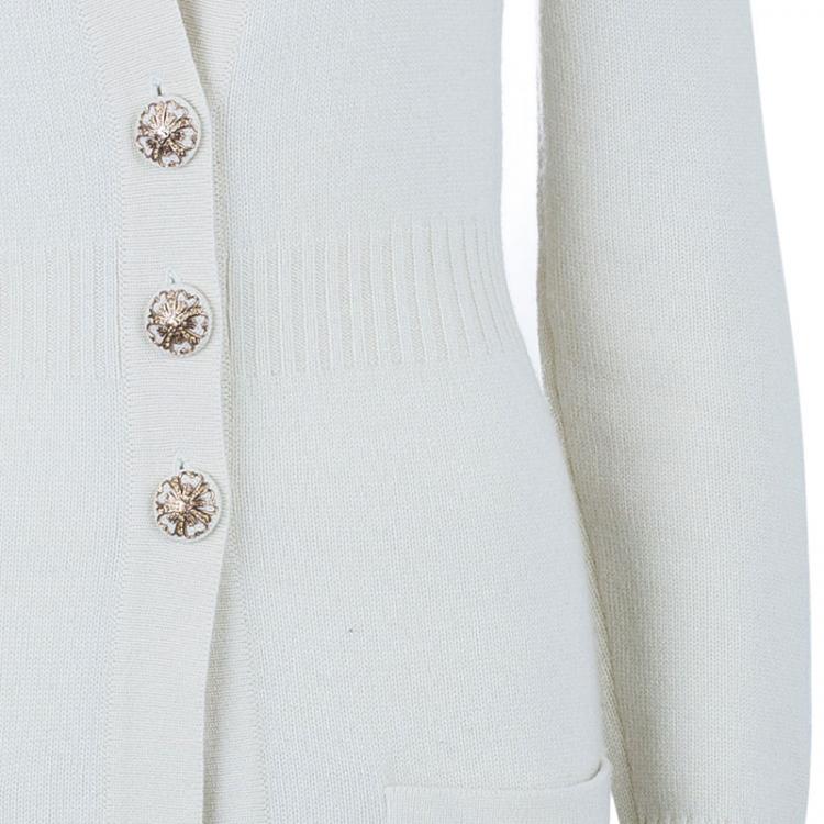 Pre Owned Chanel White Cashmere Cardigan S
