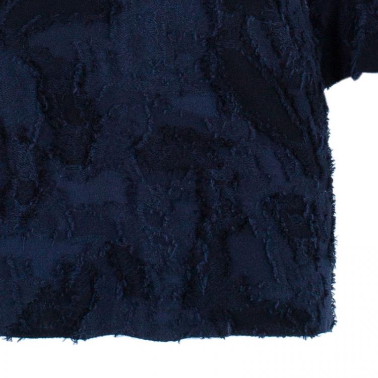 Pre Owned Chanel Navy Textured Camellia Top XL