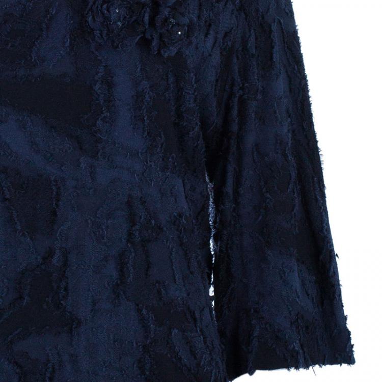 Pre Owned Chanel Navy Textured Camellia Top XL