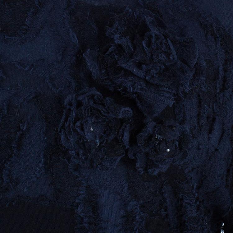 Pre Owned Chanel Navy Textured Camellia Top XL