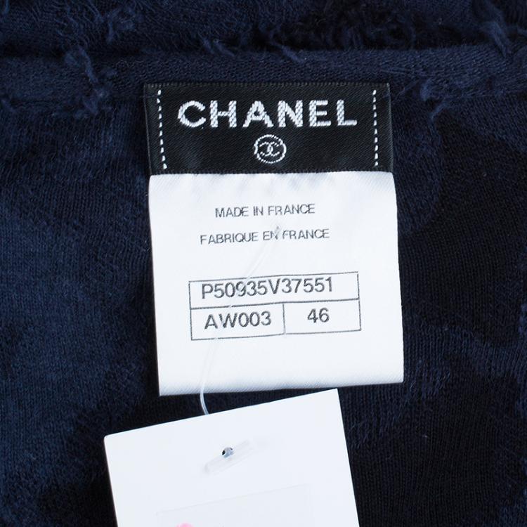 Pre Owned Chanel Navy Textured Camellia Top XL
