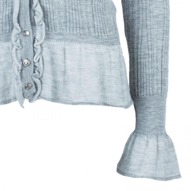 Pre Owned Chanel Gray Ruffled Cardigan M