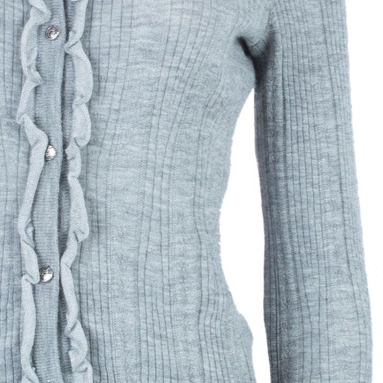 Pre Owned Chanel Gray Ruffled Cardigan M