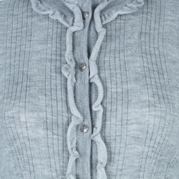 Pre Owned Chanel Gray Ruffled Cardigan M