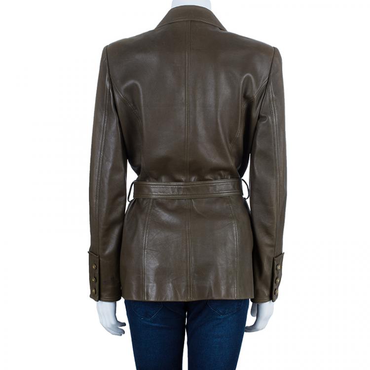 Pre Owned Chanel Brown Millitary Leather Jacket L