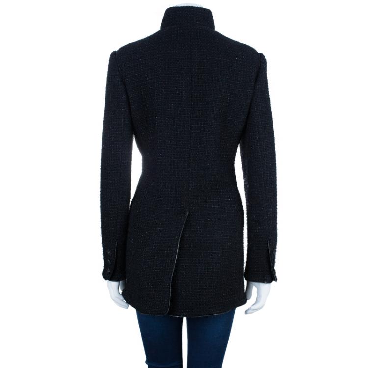 Pre Owned Chanel Black Boucle Zip Detail Jacket L