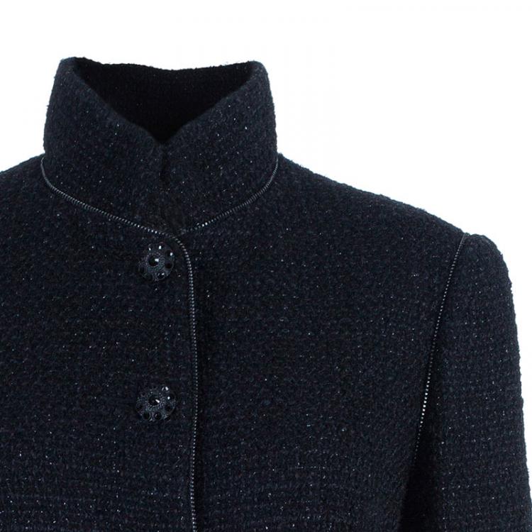 Pre Owned Chanel Black Boucle Zip Detail Jacket L