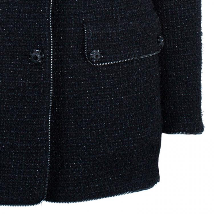 Pre Owned Chanel Black Boucle Zip Detail Jacket L