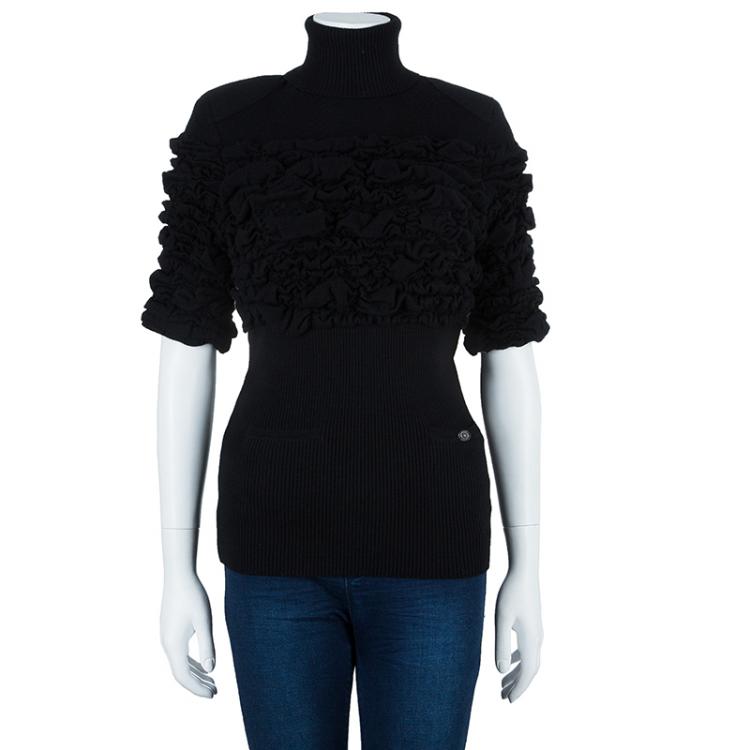 Pre Owned Chanel Black Wool Turtleneck Top M