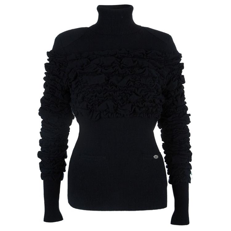 Pre Owned Chanel Black Wool Turtleneck Top M