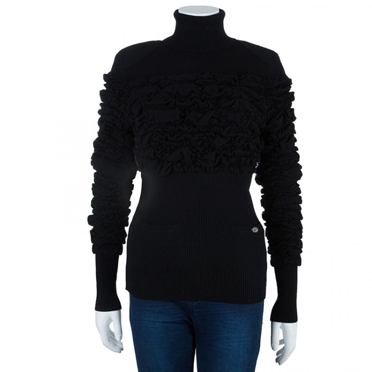 Pre Owned Chanel Black Wool Turtleneck Top M
