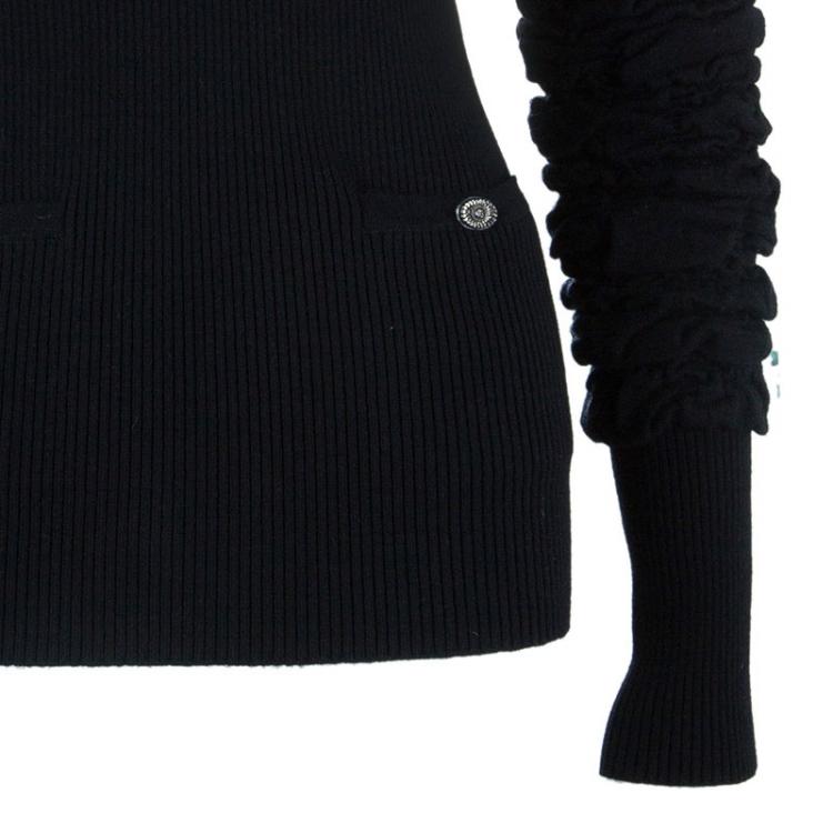 Pre Owned Chanel Black Wool Turtleneck Top M