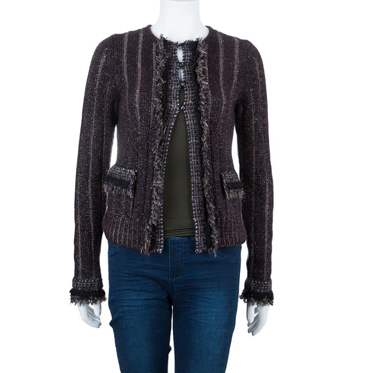 Pre Owned Chanel Plum Cashmere Knit Cardigan S