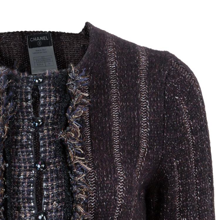 Pre Owned Chanel Plum Cashmere Knit Cardigan S