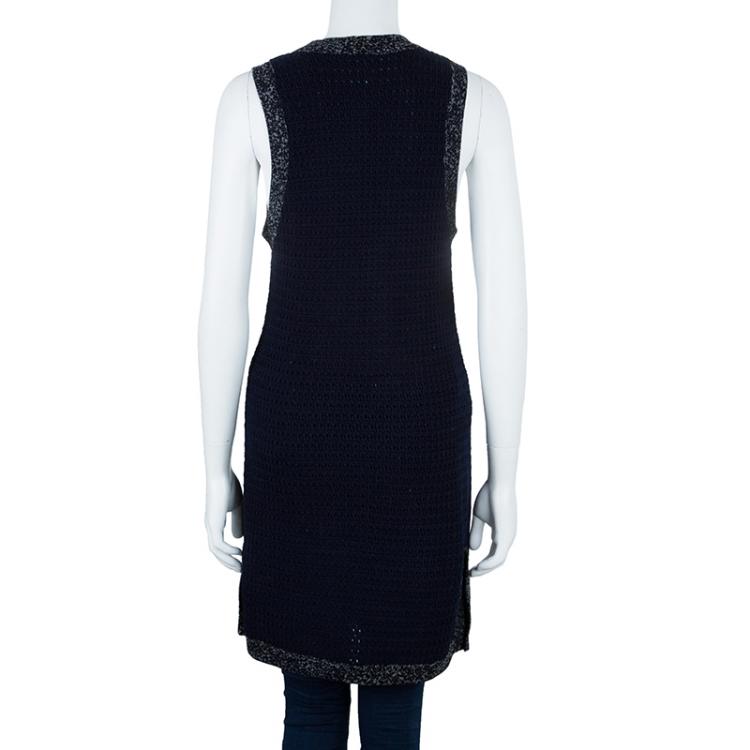 Pre Owned Chanel Navy Contrast Trim Sleeveless Cardigan S