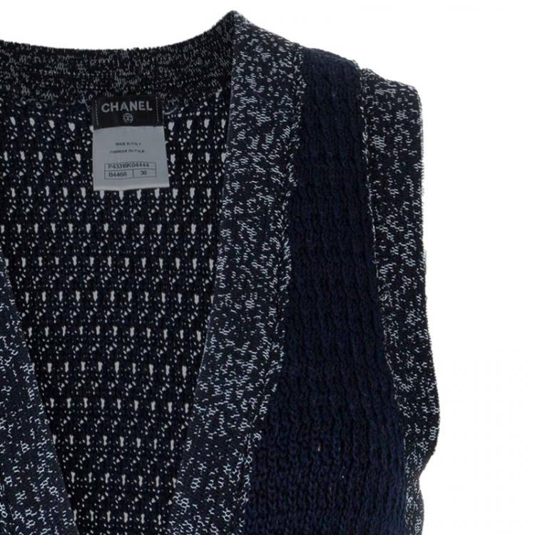 Pre Owned Chanel Navy Contrast Trim Sleeveless Cardigan S
