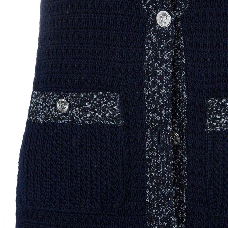 Pre Owned Chanel Navy Contrast Trim Sleeveless Cardigan S