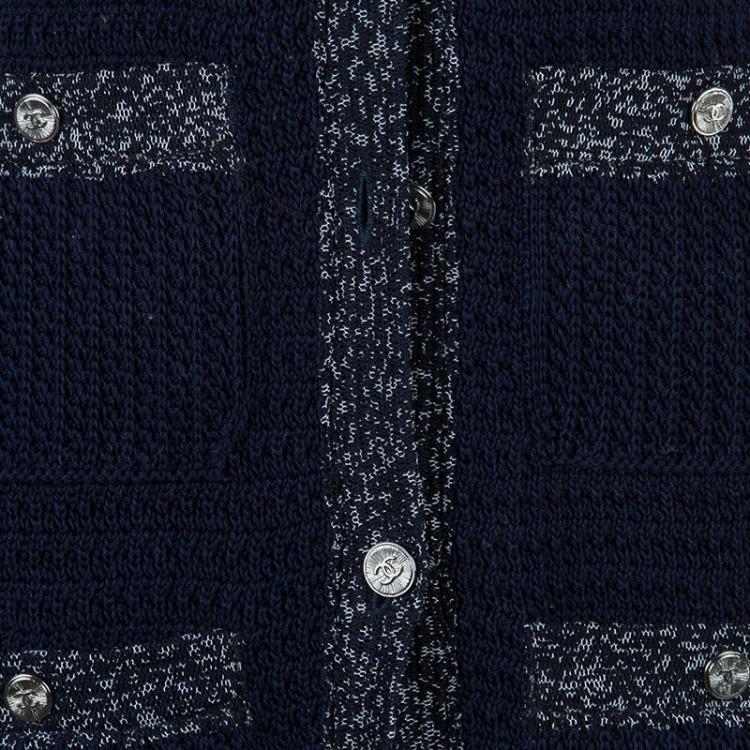Pre Owned Chanel Navy Contrast Trim Sleeveless Cardigan S