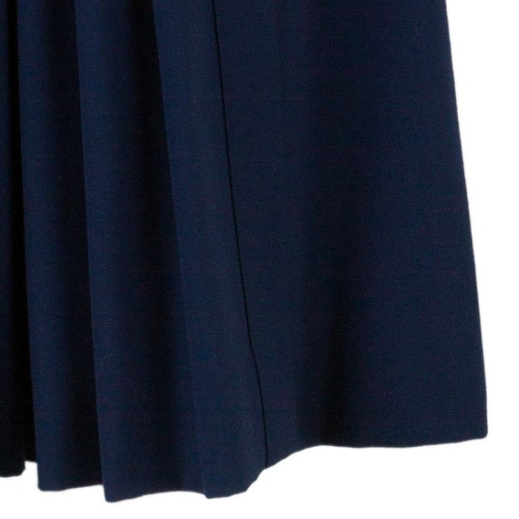 Pre Owned Chanel Navy Tweed Midi Dress L