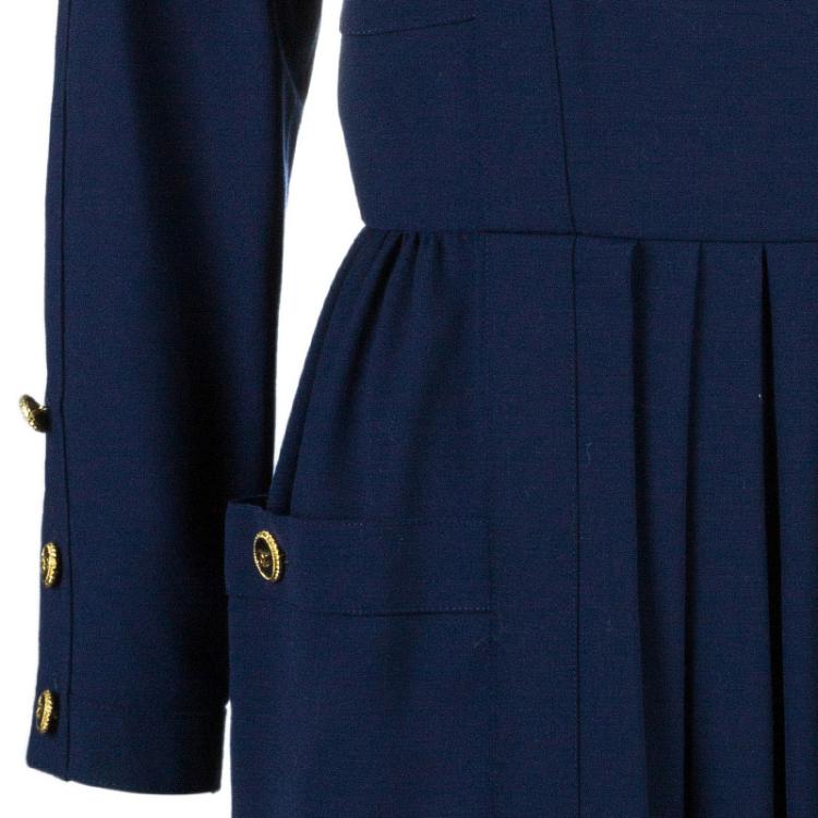 Pre Owned Chanel Navy Tweed Midi Dress L