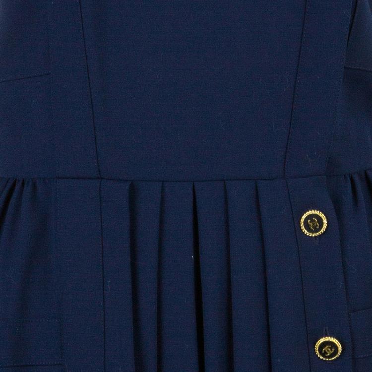 Pre Owned Chanel Navy Tweed Midi Dress L