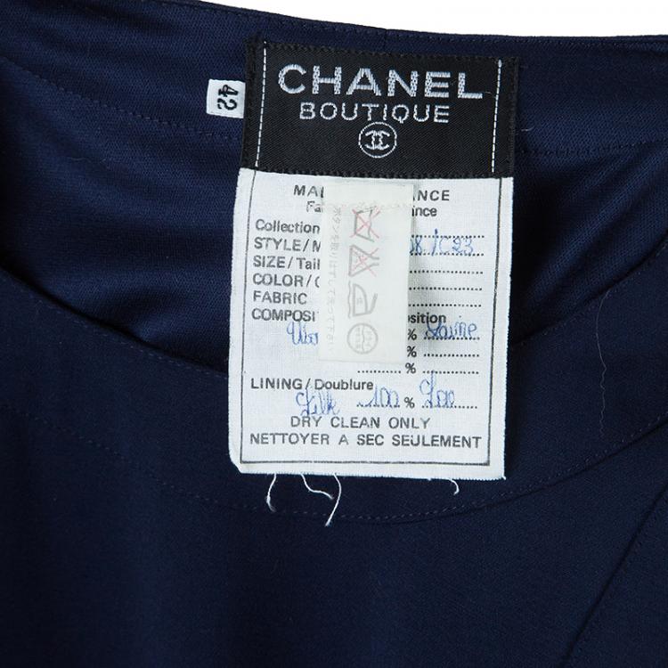 Pre Owned Chanel Navy Tweed Midi Dress L