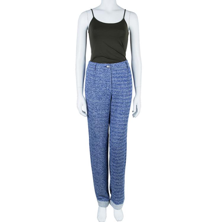 Pre Owned Chanel Blue Tweed Trousers M