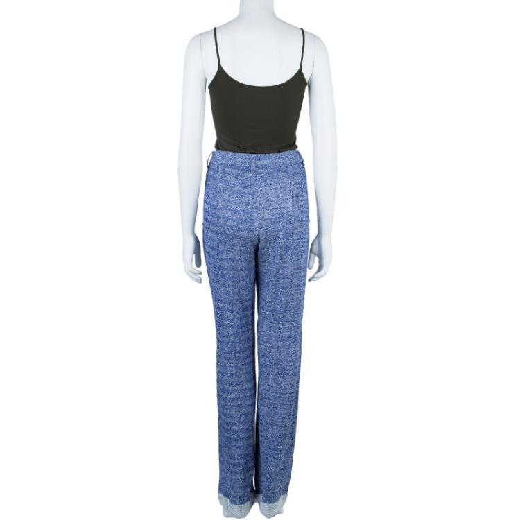 Pre Owned Chanel Blue Tweed Trousers M