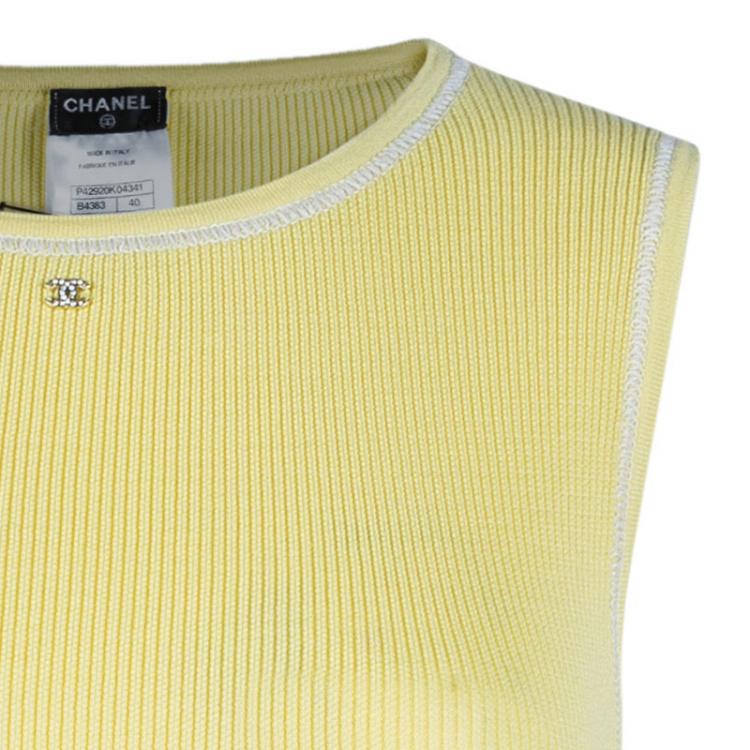 Pre Owned Chanel Canary Yellow Sleeveless Knit Top M